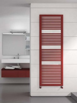 black towel radiators, red heated towel rails, coloured bathroom radiators, red radiators, heater